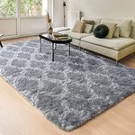 Unirea Luxury Shag Area Rug Modern Indoor Plush Fluffy Rugs, Super Soft and Fuzzy Carpet, Geometric Moroccan Rugs for Bedroom Living Room Girls Kids Nursery, 4x6 Feet Light Grey/White