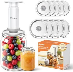 Otemly Mason Jar Vacuum Sealer Kit with 10 Reusable Lids, Manual Jar Sealer | 5 Wide & 5 Regular Mouth Mason Jar Lids, Fermentation Lids Kit, -60kPa Compact Portable Pump, for Canning & Food Storage