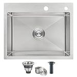 ROVOGO 22x18 inch Drop in Kitchen Sink Single Bowl, 304 Stainless Steel Sink Top Mount with Basket Strainer, Brushed