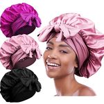 3pcs Satin Bonnets for Black Women, Large Silky Bonnet with Tie Band, Jumbo Braids Bonnet, D