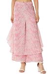 ALL WAYS YOU Women's Pink Tie & Dye Poly Georgette Ankle Length Palazzo for Women (A2107BTPR576-M)