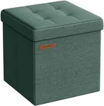 SONGMICS Storage Ottoman, Foldable Small Ottoman Foot Rest, 11.8 Inches Foot Stool, Cube Ottoman with Storage, Load up to 286 lb, for Living Room, Bedroom, Dorm, Retro Green ULSF028C01