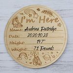 Wood Baby Birth Announcement Sign 6 Inch Large Round Dual-Sided Personalized Newborn Photo Props (A)