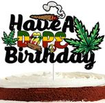 Weed Cake Topper for Adult Birthday Leaves Theme Party Supplies Glitter Peace Love Music Hippie 70s 60s Cake Decorations