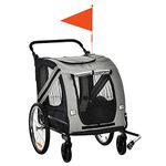 Aosom Dog Bike Trailer, 2-in-1 Dog Wagon Pet Stroller for Travel with Universal Wheel Reflectors Flag, for Small and Medium Dogs, Grey