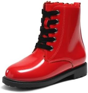 Coutgo Girls Combat Boots Lace Up Ankle Boots Side Zipper Dress Booties