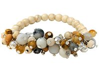 Rosemarie & Jubalee Women's Bohemian Chic Natural Howlite Stone With Faceted Crystal Charm Cluster Stacking Statement Stretch Bracelet, 6.75", Metal, crystal and natural stone