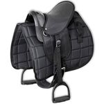 vidaXL Pony Saddle Set - 10" Black Saddle with Polyester Blanket, Plastic Stirrups/Belts, Fabric Girth for Ponies