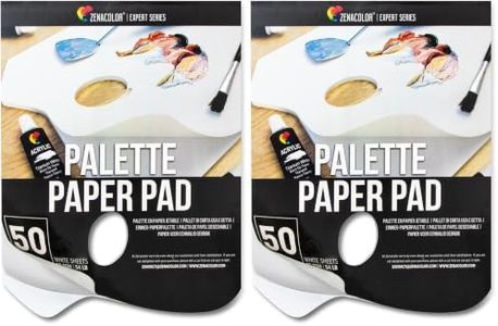 Zenacolor - Paper Palette Pad - 50 Removable and Disposable Sheets for Painters - 80gsm, 24lb - Paint Mixing Palette for All Paints (Oil, Acrylic, Watercolor,...) (Pack of 2)