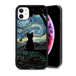 RSMTCI Art Black Cat Case for iPhone 12/12 Pro Case Silicone Ultra Shockproof Funny Protection Cute Abstract Starry Sky Phone Case for Girls Women Baby Cover,6.1 Inch Black