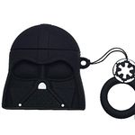 Darth Vader Soft Rubber Silicone Apple Air pods Case Cover Skin Protector with Clip Hook Keyring for 1st 2nd Generation pod. Shock Proof Protective Replacement for Wireless Charging Headphones