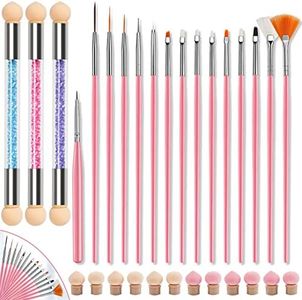 30 Pcs Sponge Nail Brush Set, Nail Art Brushes Nail Tech Supplies Tools Nail Polish Double-Ended Dotting Pen Rhinestone Handle Acrylic Nail Painting Brush with Replacement Head for Nail Art