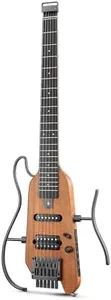 Donner HUSH-X Electric Guitar Kit - Featherlight Headless Guitar, Great for Travel and Practice, Mahogany Solid Body with Easy Assemble Stands, Gig Bag, All Accessories, Natural