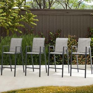 Seekverse Outdoor Bar Stools Set of 4, All-Weather Textilene Waterproof Fabric, Rust-Proof Metal Frame, Ergonomic Design for Patio, Garden, Poolside, Grey