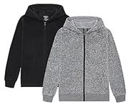 TEX2FIT 2-Pack Boys Full Zip Hoodies, Fleece Zip-up Hoodie Sweatshirt for Kids (2pcs Set) (Black/Light Grey Melange, Medium (10-12yrs))