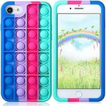 Aupartuds Pop It Phone Case for iPhone SE,Stress Reliever Push Pop Bubble Fidget Toys Cover,Cartoon Kawaii Cute Funny Soft Silicone Protective Shell for iPhone 8 7 6 6S 4.7 inch - Rainbow