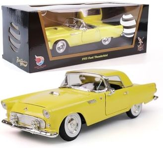 LUCKY DIE CAST 1955 Ford Thunderbird 1/18 Scale Die-Cast Metal Model Premium Classic Vintage Alloy Cars with Display Case, with Opening Doors, Best Gift for Men, Dad & Kids 14+ Years (Yellow)