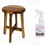 EcoDecors Shoji 17.5in Teak Wood Round Compact Shower Stool - with Loveable Teak Protexion Spray