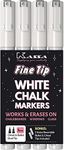 Kassa 4-Pack Fine Tip White Chalk Markers | Includes 2 3mm Reversible Bullet, Chisel Tips | Works on Chalkboard, Blackboard, Windows & Mirrors | Erasable & Dust-Free | Ideal Use at Home, School & More