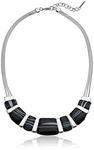 Nine West Silver-Tone and Black Agate 16" Frontal Necklace, 16" + 2" Extender