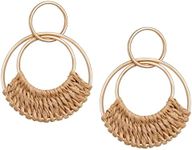 SELFWIMG Raffia Hoop Earrings for Women Fun Boho Summer Beach Earrings Lightweight Handmade Straw Wicker Rattan Dangle Earrings Statement Geometric Round Drop Earrings, Rattan, No Gemstone