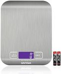 GRIFEMA GA2002 Digital Kitchen Scales, Food Weighing Scales with LCD Display, (1g/5kg) Weight Grams and Oz for Baking and Cooking, Stainless steel (Batteries Included), Blue