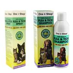 One Step: Flea & Tick 250ml Shampoo + 250ml Spray for Dogs & Cats 100% Natural, Allergen Free, Scent of Lavender
