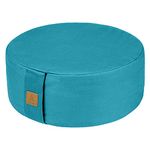 Zafu Buckwheat Meditation Cushion, Round zabuton Meditation Pillow, Yoga Bolster, Floor Pouf, Zippered Organic Cotton Cover, Kneeling Pillow - 6 Colors and Large Small Sizes (Cyan Blue, 13”x13”x5”)