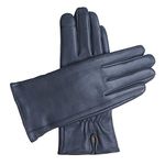 Downholme Touchscreen Leather Cashmere Lined Gloves for Women (Dark Blue, M)