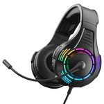 Nitho Spectra Gaming Headset with RGB Light and Microphone, Over-Ear Stereo Headphones for Xbox Series X|S, Xbox One, PS5, PS4, Nintendo Switch, PC, Mobile, 3.5 mm Audio Jack, 50 mm Drivers - Black