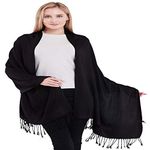 CJ Apparel Black 100% Cashmere 2 Ply Shawl Pashmina Scarf Wrap Stole Hand Made in Nepal NEW