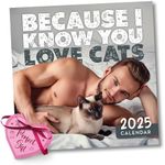 Hot Guys & Cats Calendar 2025 - Funny Calendar 2025-12"x12" Monthly Wall Calendar Planner - Funny White Elephant Gifts for Adults, Secret Santa Gag Gifts - Christmas Gifts for Her, Mom, Sister