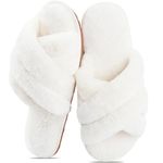 YUTYTH Womens Slippers Fluffy Slippers Open Toe House Sliders Anti-Skid Cross-Band Ladies Slippers with Comfy Warm Faux Fur Shoes for Home Indoor White UK SIZE 7-8