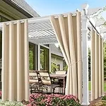 Waterproof Outdoor Curtain W52 x L84 - Grommet Top Sunlight Blocking Window Treatment Drapes Blackout Curtains for Home Bedroom Living Room Outdoor Patio Porch Pergola Cabana Gazebo (Beige, 2 Panels)