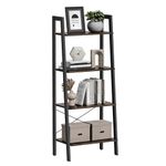 VASAGLE Ladder Shelf, 4-Tier Bookshelf, Storage Rack, Bookcase with Steel Frame, Rustic Dark Brown and Black ULLS44BF