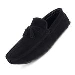 LOUIS STITCH Men's Obsidian Black Italian Leather Suede Loafer Tassel Penny Casual Loafers for men (ITSUTAJB) (Size- 11 UK)