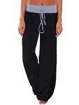 Famulily Womens Casual Wide Leg Plain Pajama Bottoms High Waisted Drawstring Lounge Pants Black M