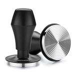 Normcore 58.5mm Espresso Coffee Tamper V4 - Spring Loaded Tamper with Stainless Steel Ripple Base - 15lb / 25lb / 30lbs Replacement Springs - Anodized Aluminum Handle and Stand, Black