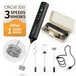 CIRCLE JOY Electric Milk Frother Handheld with 3 Speeds, Detachable Whisks and Storage Box, Rechargeable Coffee Frother Wand Drink Mixer Foam Maker for Latte, Cappuccino, Matcha