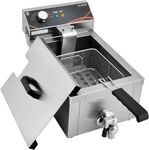 DULNICE Electric Deep Fat Fryer with Oil Valve, Stainless Steel Commercial Deep Fryer with Basket & Lid, 6L Countertop Chip Fryer for Kitchen Home 3000W