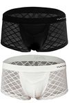 sandbank Men's See Through Underpants Sexy Lingerie Mesh Transparent Boxer Briefs Underwear Panties (UK S(Tag M), Black+White)