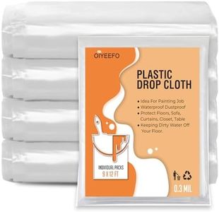 OIYEEFO Clear Plastic Sheeting Drop Cloths for Painting, 5 Pcs 9x12ft Plastic Tarp Waterproof Dustproof Almost Tear Resistance Multi-Purpose Furniture Cover Floor Wall Protection Film