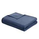 Madison Park Freshspun Basketweave Luxury Cotton Blanket Navy 90x90 Full/Queen Size Basketweave Premium Soft Cozy 100% Cotton for Bed, Couch or Sofa