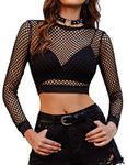 Avidlove Fishnet Top for Women Long Sleeve Fishnet Shirt Fishnet Crop Top Black X-Large