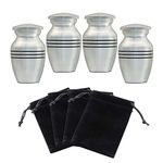 ICOKEE Small Keepsake Urns for Human Ashes or Pet Ashes, Set of 4, Hard Metal Cremation Urns, Mini Funeral Urns, with 4 Velvet Bags