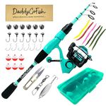 DaddyGoFish Spinning Fishing Rod and Reel Combo Set with Tackle Box | Fishing Pole | Carbon Fiber Telescopic Fishing Rod Kit | Spinning Reel for Travel Saltwater Freshwater Fishing Gear Kit