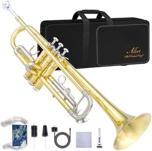 ALLSET Bb Standard Trumpet for Beginners | Student Band, Orchestra, Pro Level Performance | Professional Brass Trumpet Kit with Hard Case, 7C Mouthpiece& Cleaning Kit | Gold Tube & s Silver key