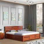 MUSTOOK Sheesham Wooden Bed King Size Bed with Storage | Wooden Double Bed Cot Bed with Box Storage and Headboard for Bedroom | Rosewood, Natural Finish