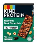 KIND Protein Bars, Gluten Free Snack Bars, Hazelnut Dark Chocolate, High Fibre, Healthy Snack, Source of Protein, No Artificial Colours, Flavours or Preservatives, Multipack 12 x 50g