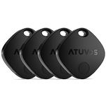 ATUVOS Tracker Bluetooth Item Finder - 4 Pack,Compatible with Apple Find My (iOS Only), Replaceable Battery, IP67 Waterproof, for Keys, Luggages, Suitcases, Wallets, Bags, Black